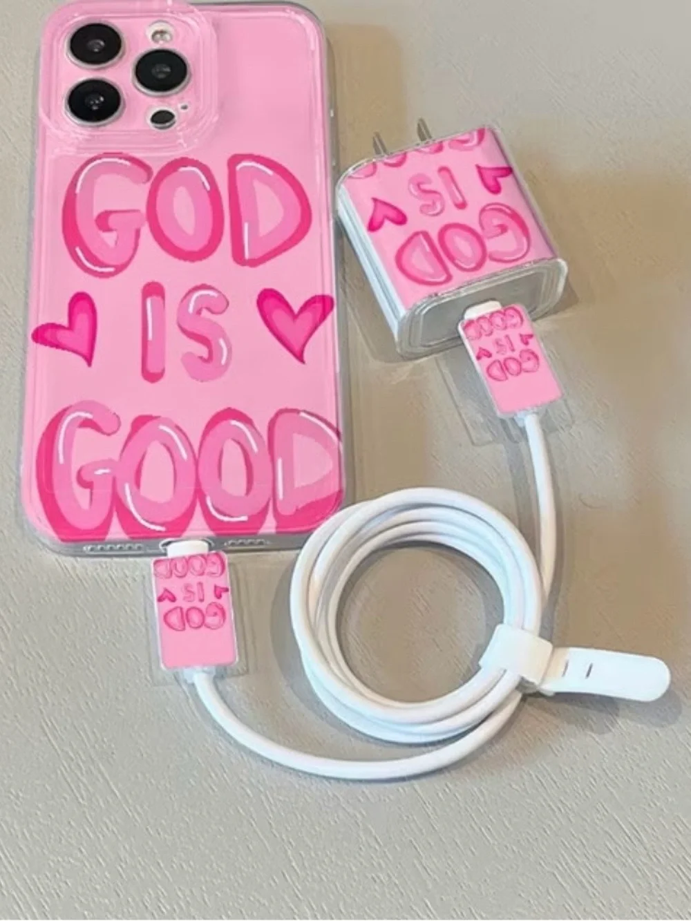 Pink 'God Is Good' Phone Case & Charger Set - Unbranded